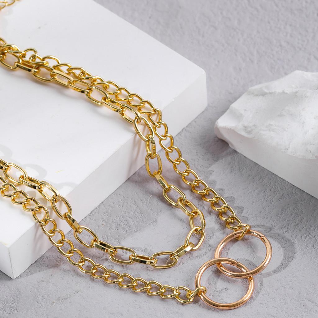 Elegant Geometric Double Layer Gold Chain Necklace For Women Stylish Fashion Accessory