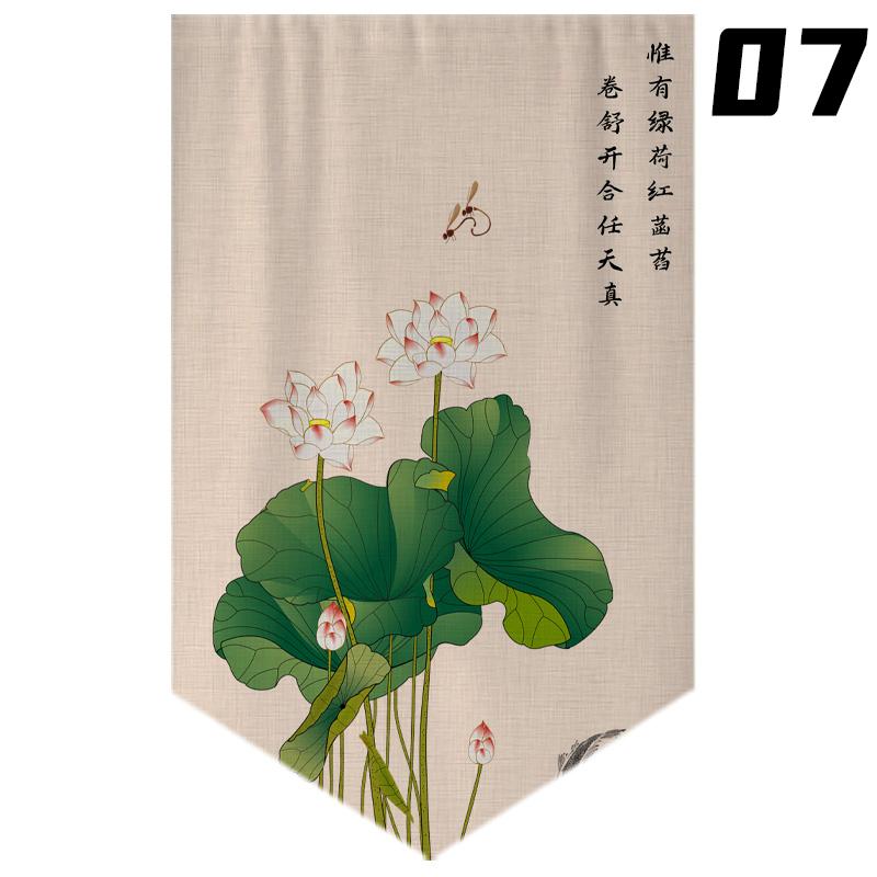 Chinese Style Lotus Printed Short Curtain Kitchen Partition Restaurant Half-Curtain Home Doorway Bedroom Decor Window Drape