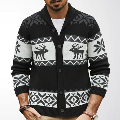 Herren Herbst/Winter Weihnachten Jacquard Knopf Strickjacke Pullover Mantel