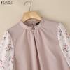 ZANZEA Women Casual Floral Print Splice 3/4 Sleeve Loose Blouse
