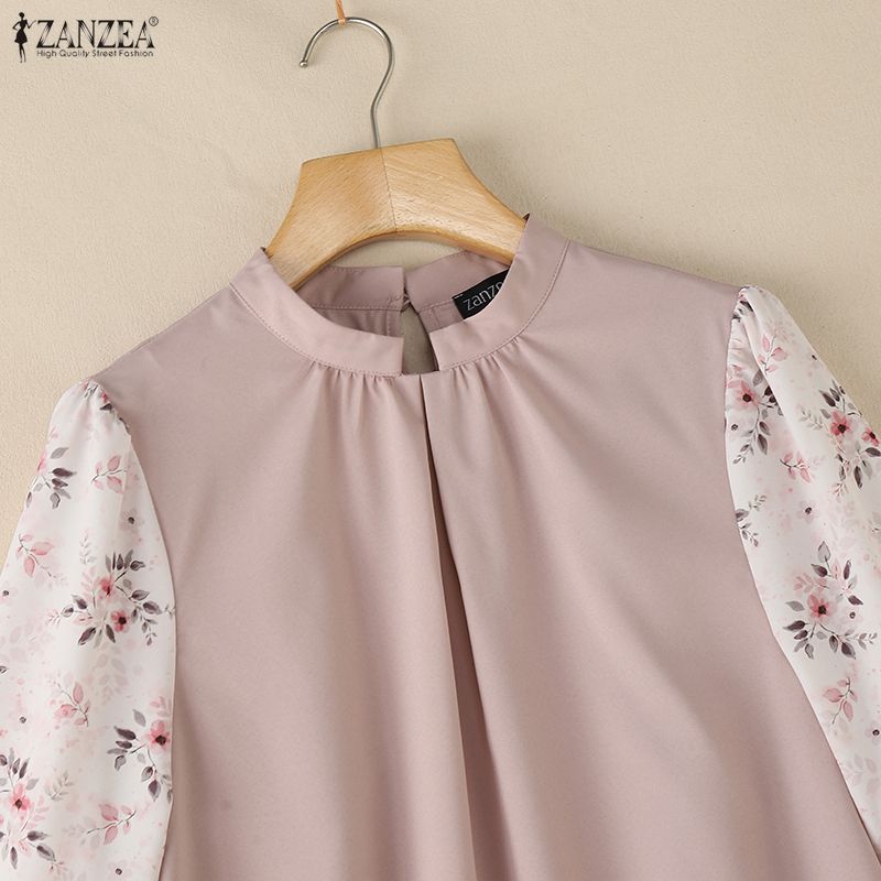 ZANZEA Women Casual Floral Print Splice 3/4 Sleeve Loose Blouse