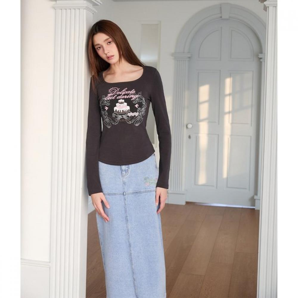 Egoist Embroidered Point Midi Denim Skirt Es2ods01 