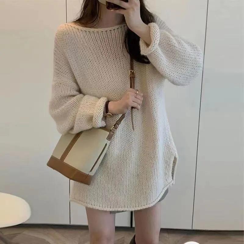 Women s Spring/Fall Slimming Thick-Knit Sweater: Chunky-Knit, Loose-Fit, Versatile Knit Top S
