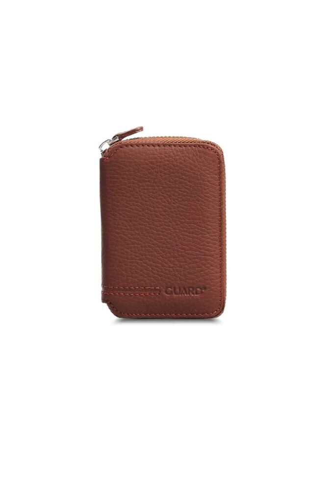 

Tan Leather Mini Wallet with Guard Zipper