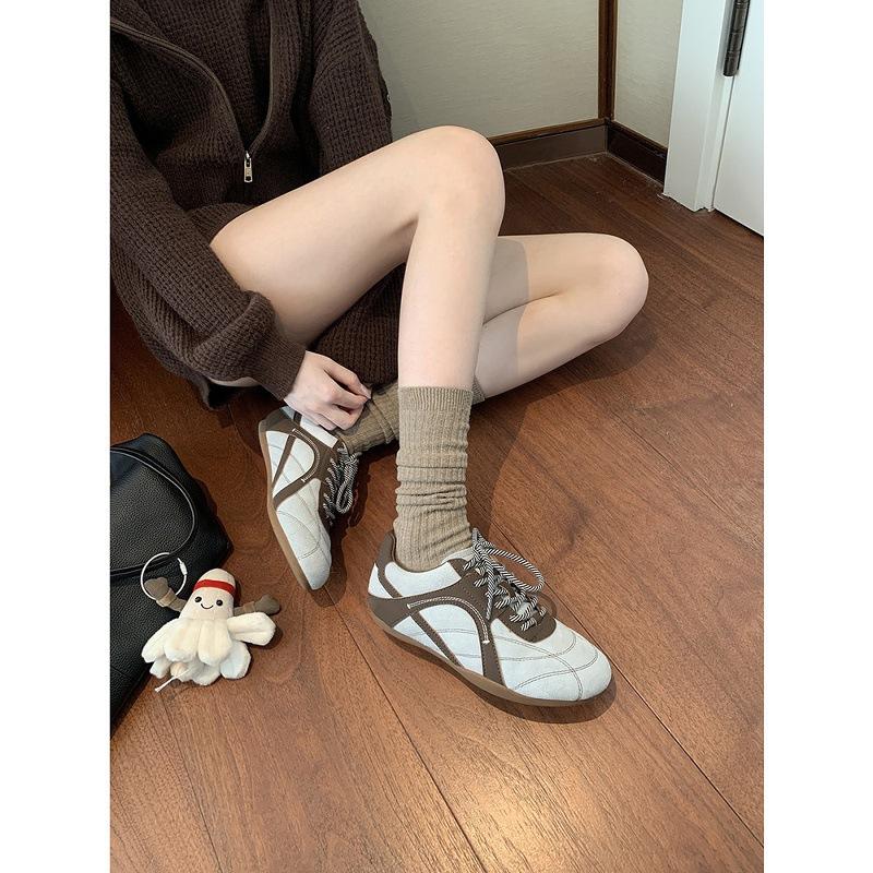 Cowhide version~ grape ma inner height increase 3cm fashionable color scheme lace-up round head splicing German training shoes women's casual spor