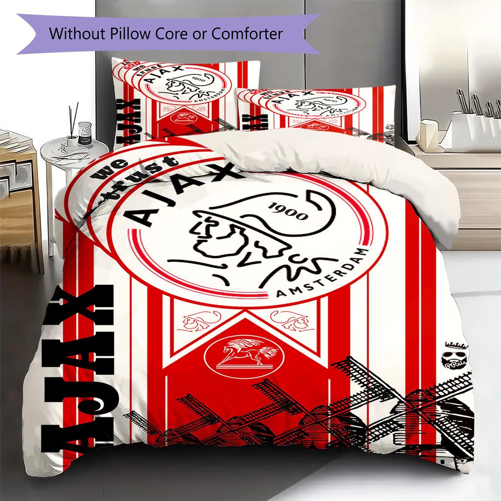 AFC Ajax Muster Bettwäscheset Bettbezug Kissenbezug Heimdeko Geschenk (1 Bettbezug + 2 Kissenbezüge, ohne Füllung)