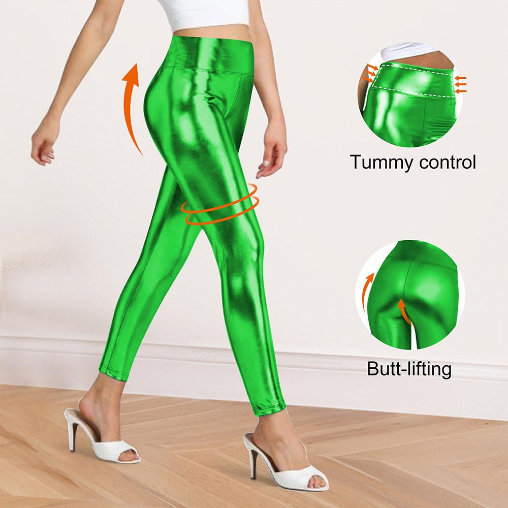 

Женские леггинсы с высокой талией из искусственной кожи для верхней одежды, базового слоя, с цветной блестящей искусственной кожей с золотым тиснением, 9-дюймовые леггинсы из искусственной кожи S