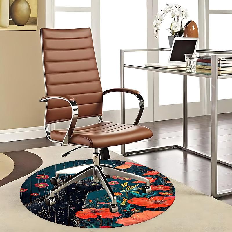 

1pc Anime Design Round Carpet Black Cat with Red Flowers Office Chair Mat, Non Slip Rug for Home Decor, All Seasons 80cm