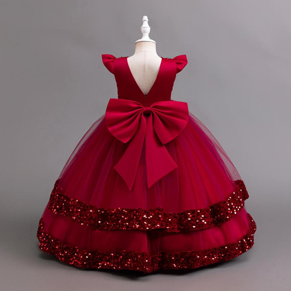 2025 New Elegant Girl Wedding Dress Sequined Mesh Princess Dress 4-12 Year Old Girl Graduation Party Prom Evening Dress