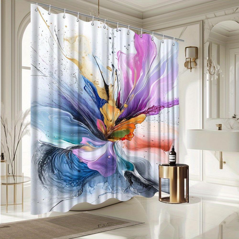 Abstract Floral Shower Curtain – Vibrant Swirling Petals In Pink, Purple & Blue, Soft Pastel Background, 72X72In,Includes Hooks