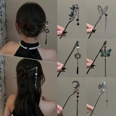 Nouveau style chinois papillon fleur gland cheveux bâton femmes vintage métal Hanfu baguettes cheveux bâtons accessoires bijoux de mariée