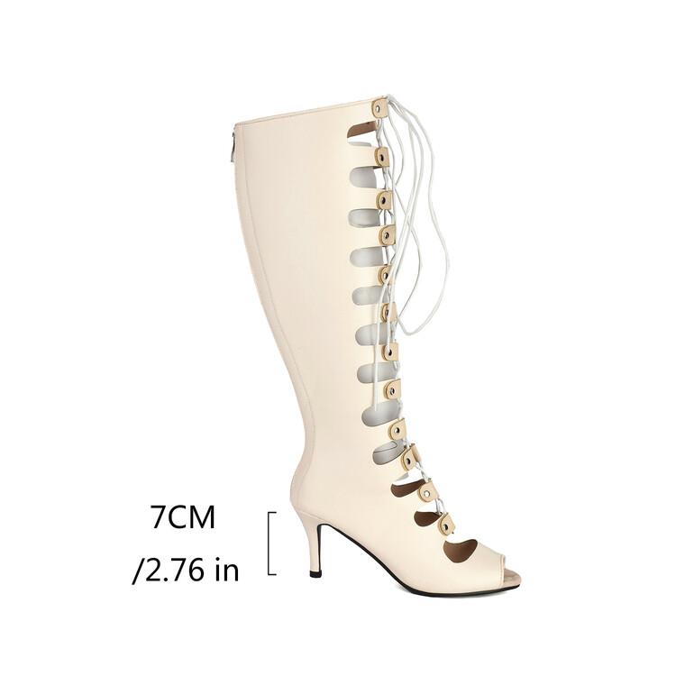 Fashion Cross Strap Rivet Belt Buckle Women's Cool Boots Summer Sexy Silvery Gold High Heel Sandals Dress Party Motorcycle Boots Size 48