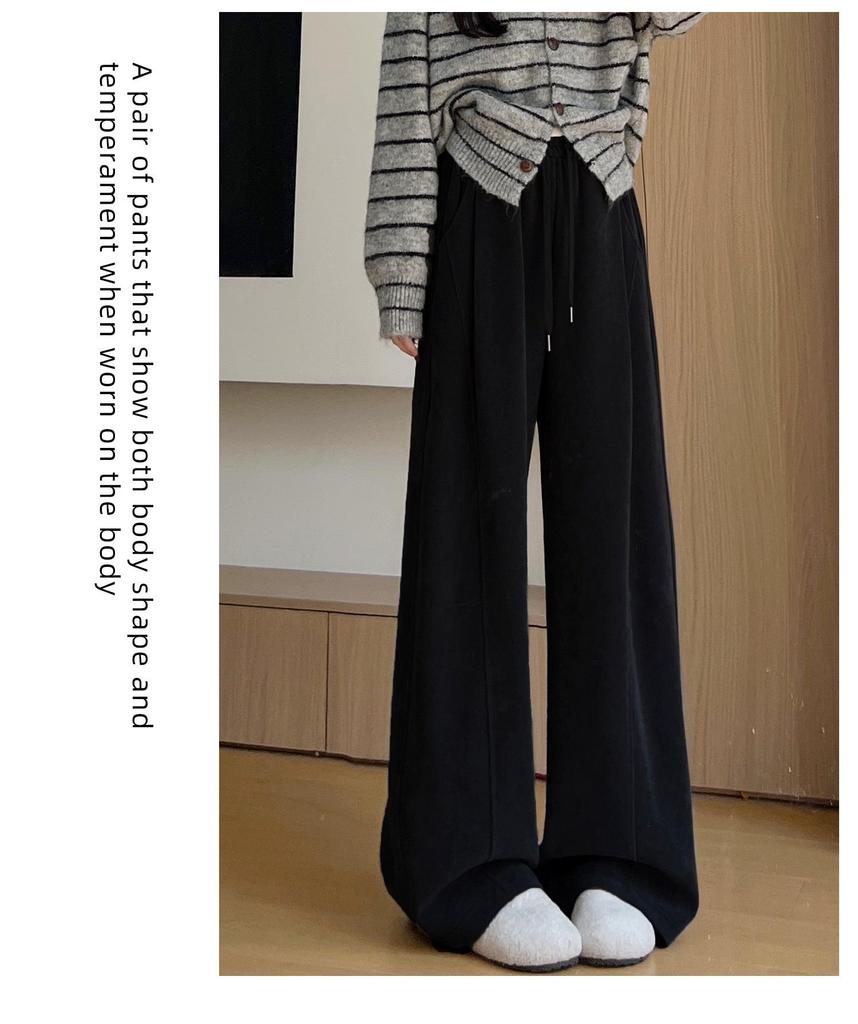 Women's High-Waisted Gray Corduroy Wide-Leg Pants - Autumn/Winter Plus Velvet Thickened Long-Leg Sports Sweatpants