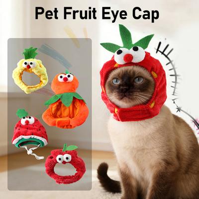 Chapéu de Gato Fruta Fofo Chapéu de Gatinho Abacaxi de Pelúcia com Olhos Ajustável Melancia Morango Chapéu Macio para Animais de Estimação Gatos e Cachorros Pequenos Fantasia de Festa Adereço para Foto