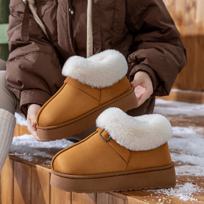 Bag heel cotton slippers, women's thick-soled velvet thickened winter cold-proof and warm cotton shoes, simple and versatile snow boots