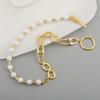 Gold Pearl Geometric Link Necklace with OT Toggle Clasp Asymmetric Chain Minimalist Daily Office Jewelry for Women Gift