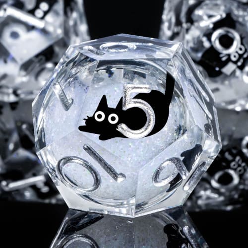 OUKELANWO Cat Liquid Core DND Dice Set, 7 White Resin D&D Dice, Sharp Edge Roleplaying Dice, D20, D12, D10, D8, D6, D4