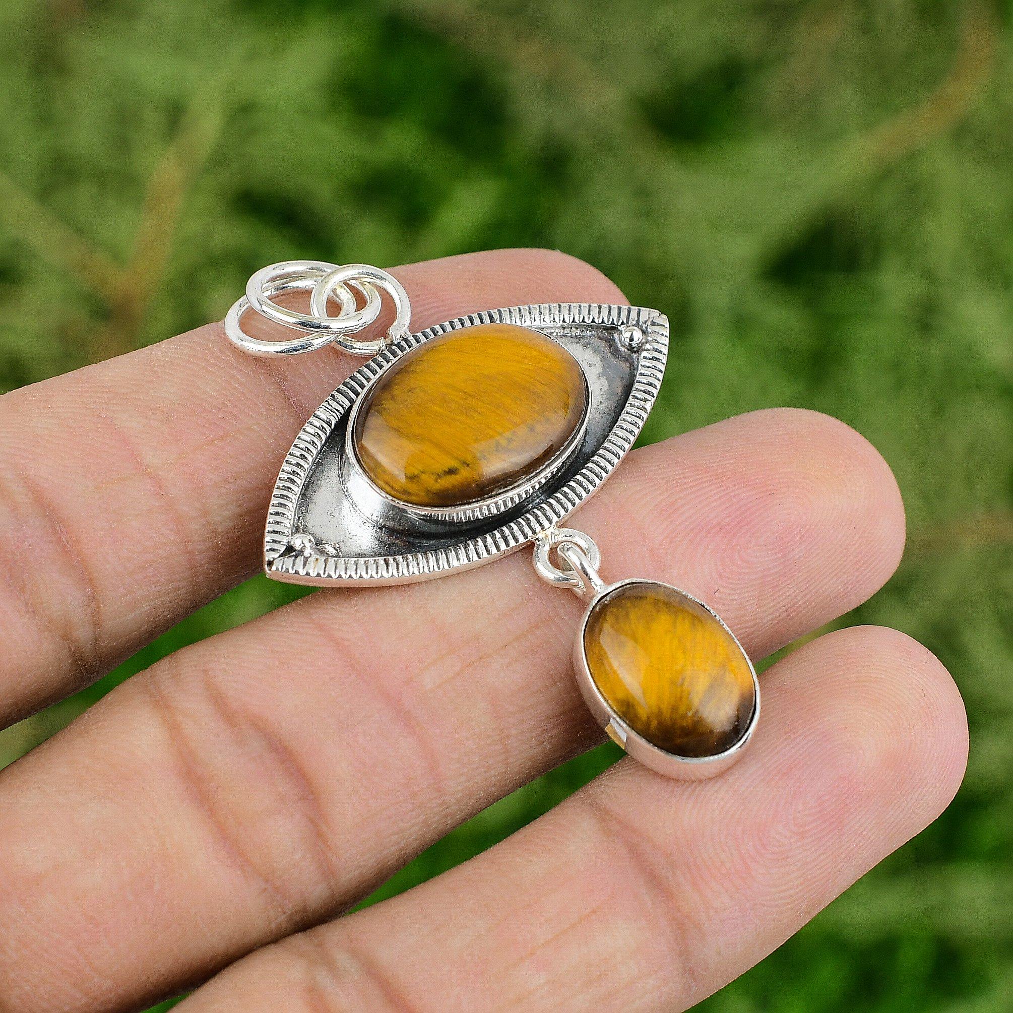 

Mothers day Deal Sterling Silver Tigers Eye Gemstone Bezel Handcrafted Pendant