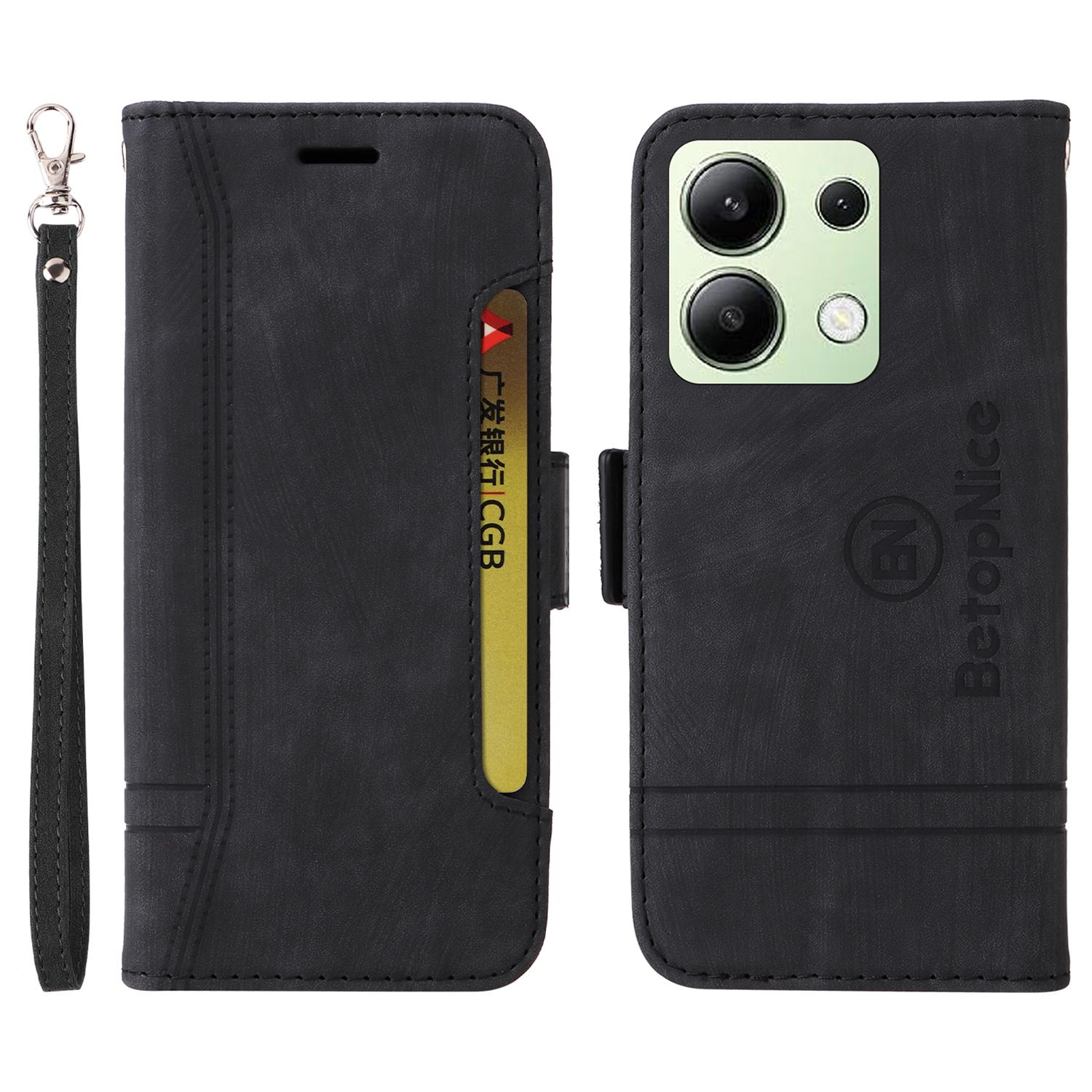 

BETOPNICE 001 for Xiaomi Redmi Note 13 4G Case Imprinted Leather Phone Wallet Cover Black