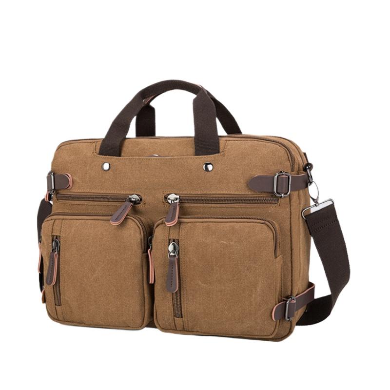 Retro forretningskoffert for menn Enkel ensfarget Crossbody-veske Fritidsreiseveske Multifunksjonell lerretsveske Kan håndholdt enkel og dobbel skulder