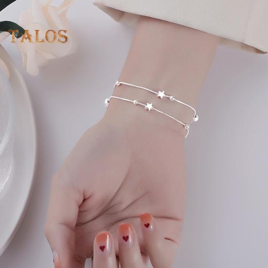 

Женский браслет с подвесками в виде звезд, изящный двойной браслет из медного сплава, ювелирные изделия на руку, подарок на годовщину дня рождения для ее девушки, мамы, жены