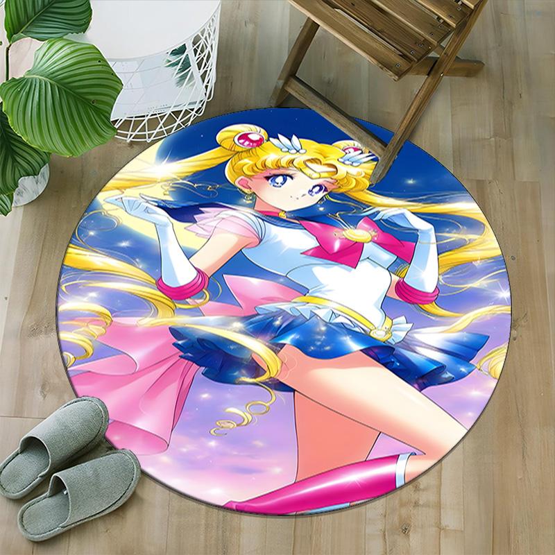 1pc Sailor Moon Carpet, Round Rug, Comfortable, Suitable for Entryways, Living Rooms, Office, And Bedrooms, Christmas Decoration