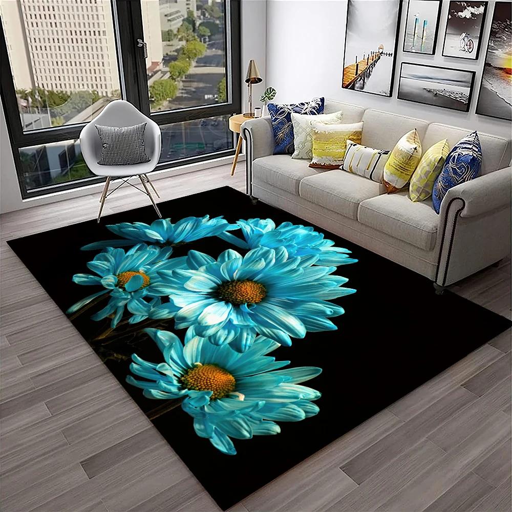 HD Nordic Daisy Sun Flowers 3D Carpet Rug for Home Living Room Bedroom Sofa Doormat Decor,kids Play Area Rug Non-slip Floor Mat