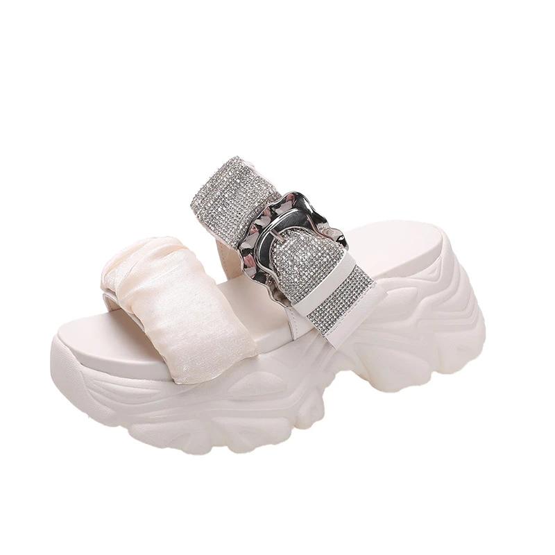 

Bling Slippers Women Flip-Flops Ladies Beach Shoes Buckle Wedge Heels Shoes New Woman High Platform Slippers Outside Sandals 34