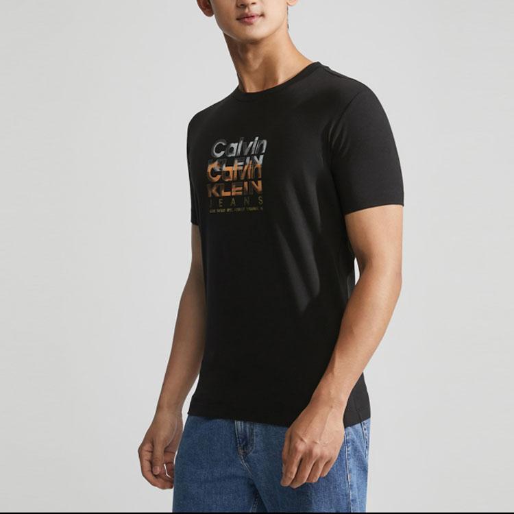 Calvin Klein Colorful Letter Jacquard Casual Crew Neck Short Sleeve T-Shirt Men Tops Space-Black J323923-BEH
