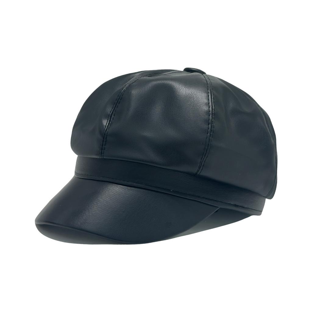 Pu Leather Octagonal Hat For Women Autumn Winter British Retro Newsboy Cap With Sun Protection And Warmth