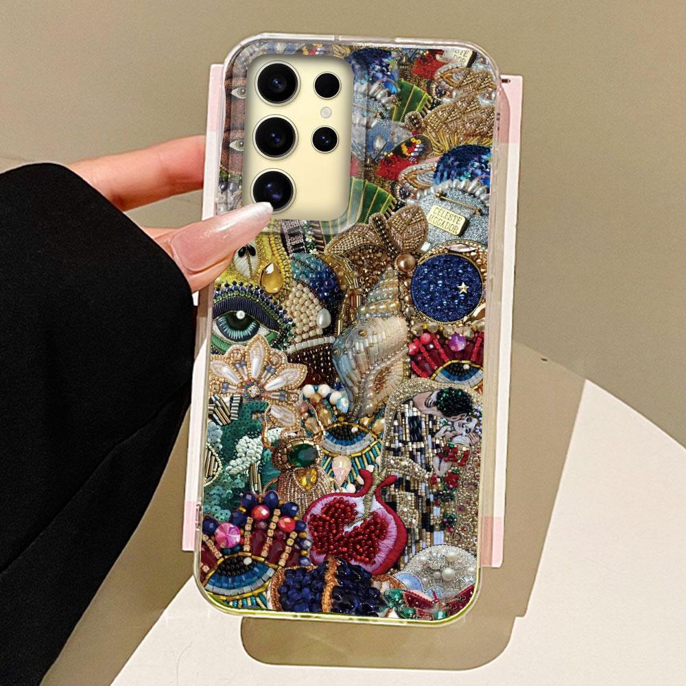 Green Sun Face Planet Fruit Trendry Feather Texture Phone Case for Samsung Galaxy S25 S24 S23 S22 S21 FE Plus Ultra Shell Cover