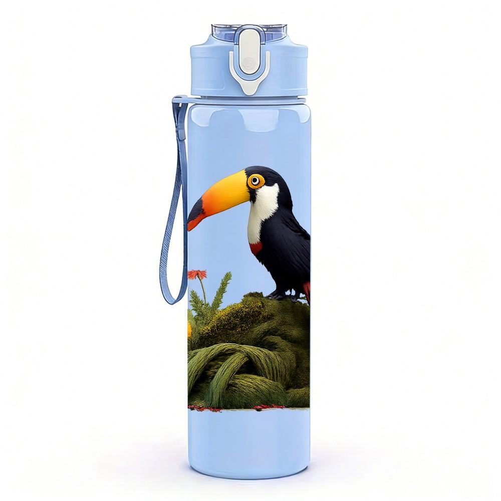 1PC Colorful Toucan Tropical Bird Print 750ml Color Plastic Sports Water Bottle Leakproof Flip Straw Lid Suitable for Sports Office Home Use