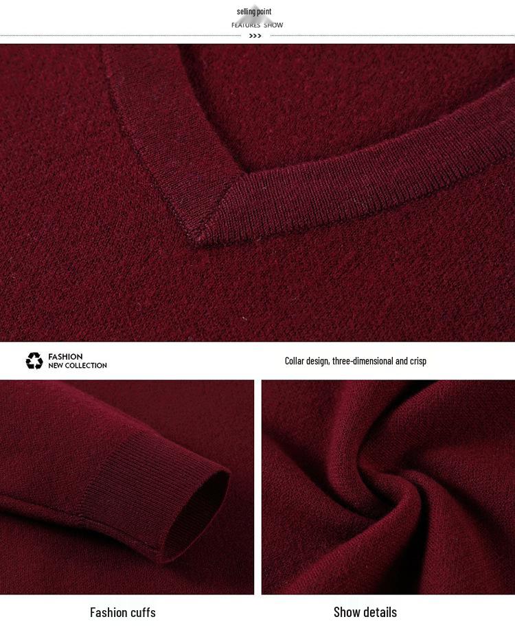 Men's Versatile V-Neck Cashmere Sweater: Warm Autumn/Winter Knit for Middle-Aged & Young Adults