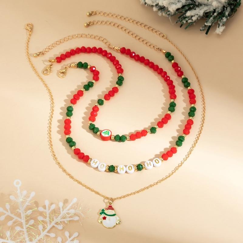 Christmas Beaded Necklace Trendy Pendant Clavicle Chain Trendy Neck Jewelry Gift for Holiday Party Occasion & Daily Wear