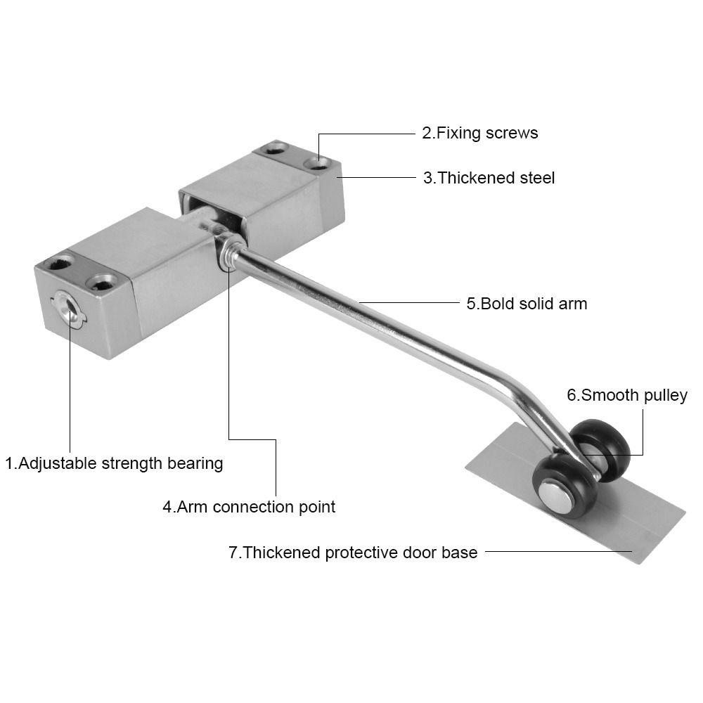 Aluminum Alloy Automatic Door Closer Adjustable Speed Spring Buffer Spring Tension Door Closer Mute Soft Closing Surface Mount