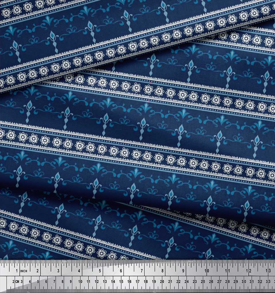 Soimoi Japan Crepe Satin Fabric Stripe,Floral & Filigree Damask Decor Fabric Printed Metre 42 Inch