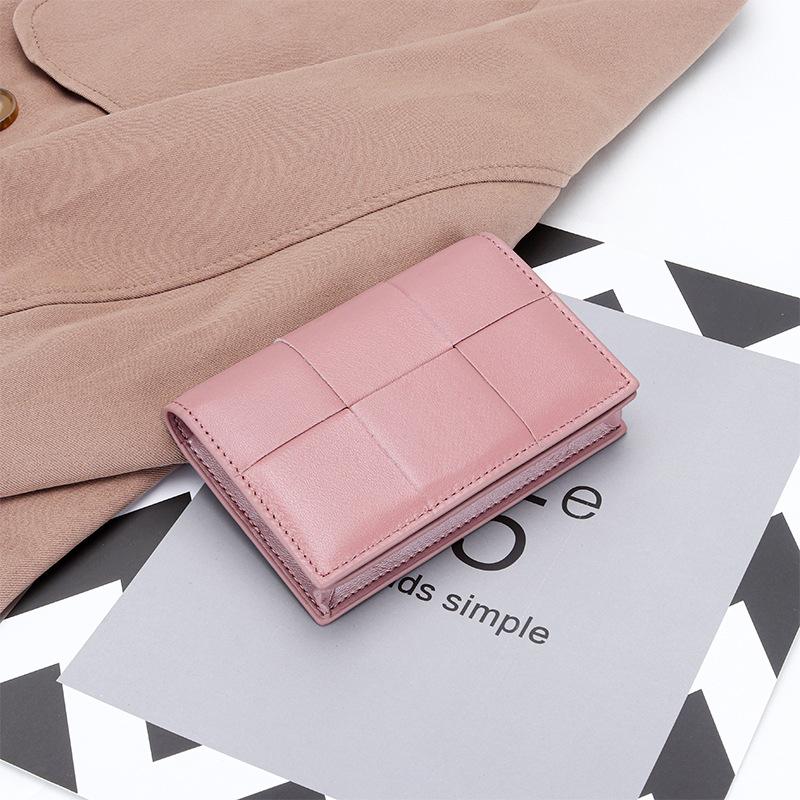 Sheepskin woven short women's change bag fashionable and versatile temperament genuine leather business card bag multi-functional e small card bag