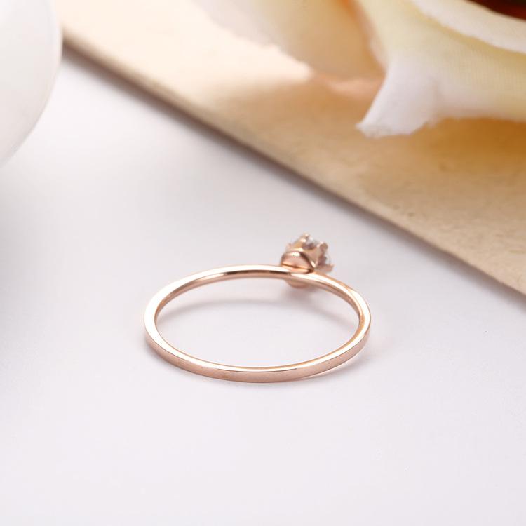 JeeMango Titanium Steel 6 Prong Setting Cubic Zirconia Crystal Ring Rose Gold Color Engagement Wedding Rings For Women JR19164