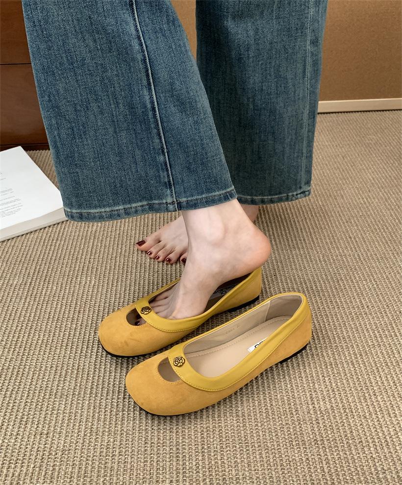 

Flat pink gentle small fragrant single shoes women s shoes 2025 new spring Doudou shoes commuter shoes 39 жёлтый
