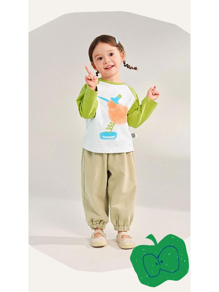 2025 Spring Kids' Round Neck Cute Long Sleeve Color Block T-Shirt