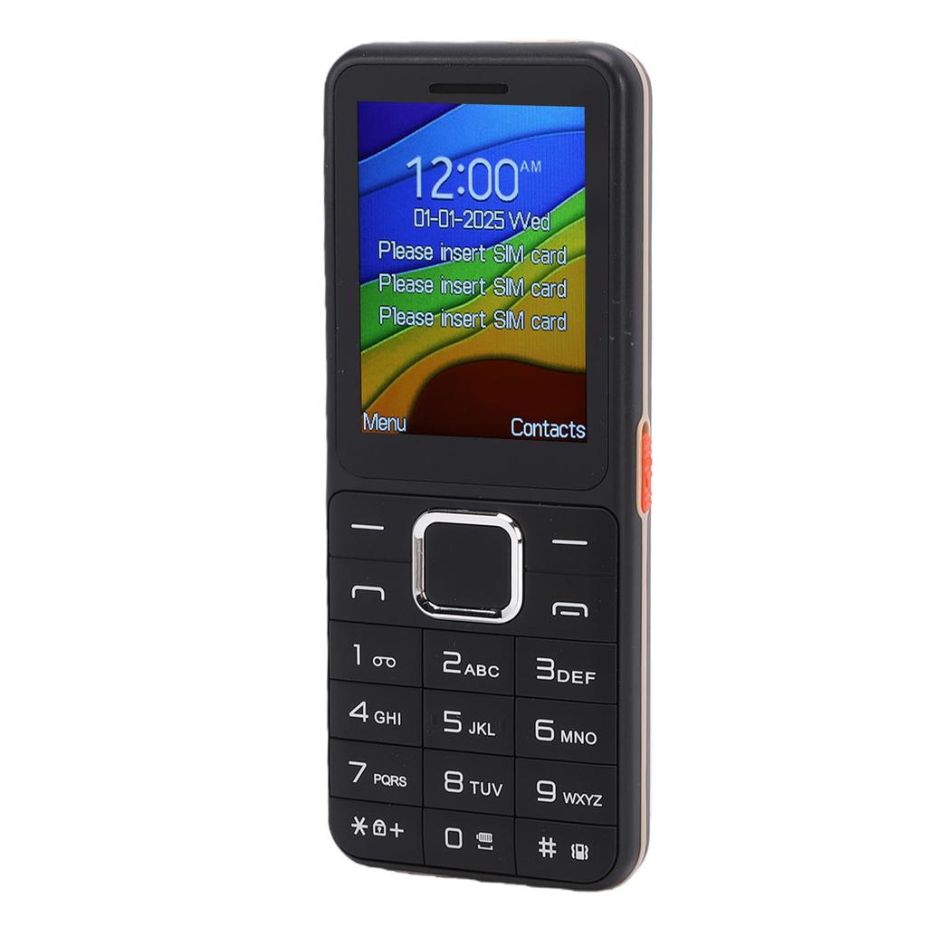 2G Mobilní telefon Bluetooth 4.0 2,4palcový displej Odemčený telefon s velkými tlačítky 3 sloty pro SIM kartu SOS MP3 FM rádio Fotoaparát