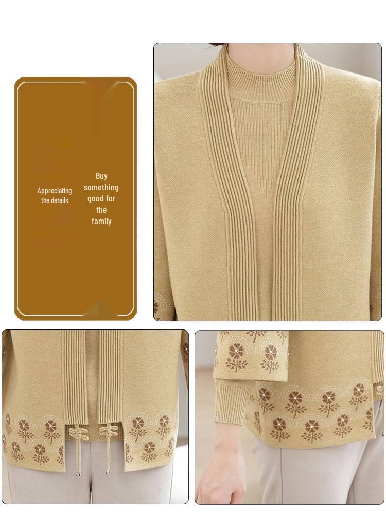 Elegantes Frühlings-Strick-Zweiteiler-Set 2025 für Mütter: Modischer Strickmantel für Frauen mittleren Alters und ältere Frauen