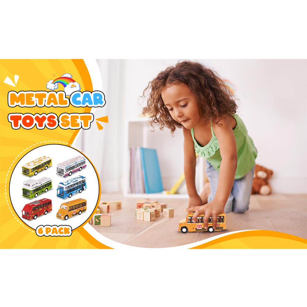 6-teiliges Schulbus-Spielzeugauto-Set, kleine Autos aus Druckgussmetall, Stadtbus, Doppeldecker, reibungsbetriebene Autos, Spielspielzeugfahrzeuge, Türen zum Öffnen, Lernspielzeug, Großpackung