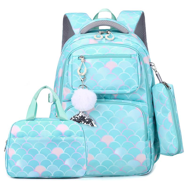 Three Pcs Set Fish Scale Print Kid Backpack Mermaid Pendant Girl Waterproof School Bag Children Schoolbag for Teenage Girls