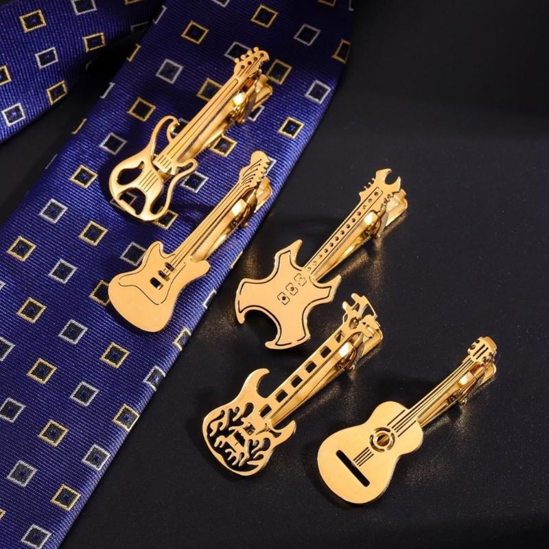 Creative Metal Punk Guitar Tie Clip Instrument Music Note Tie Pin Piano Key Necktie Buckle for Men's Necktie Accessories