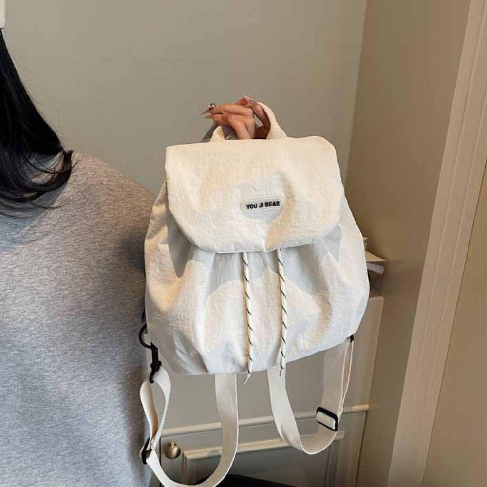 Nylon Students School Bag Solid Color Shoulder Bag Gift Drawstring Backpack Travel