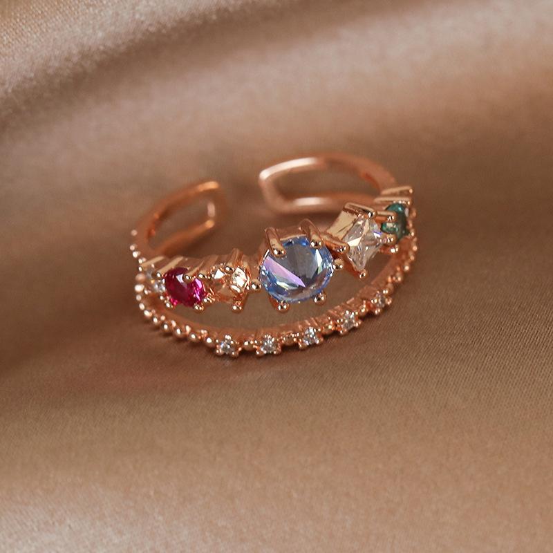 Light luxury niche European and American zircon love ring, female ins design open index finger ring