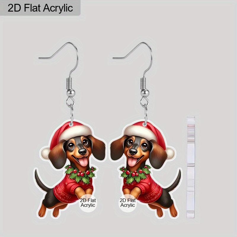 

2D Плоская Рождественский Фестиваль Рождественская Шапка Такса Живопись Серьга для Рождественских Украшений для Женщин