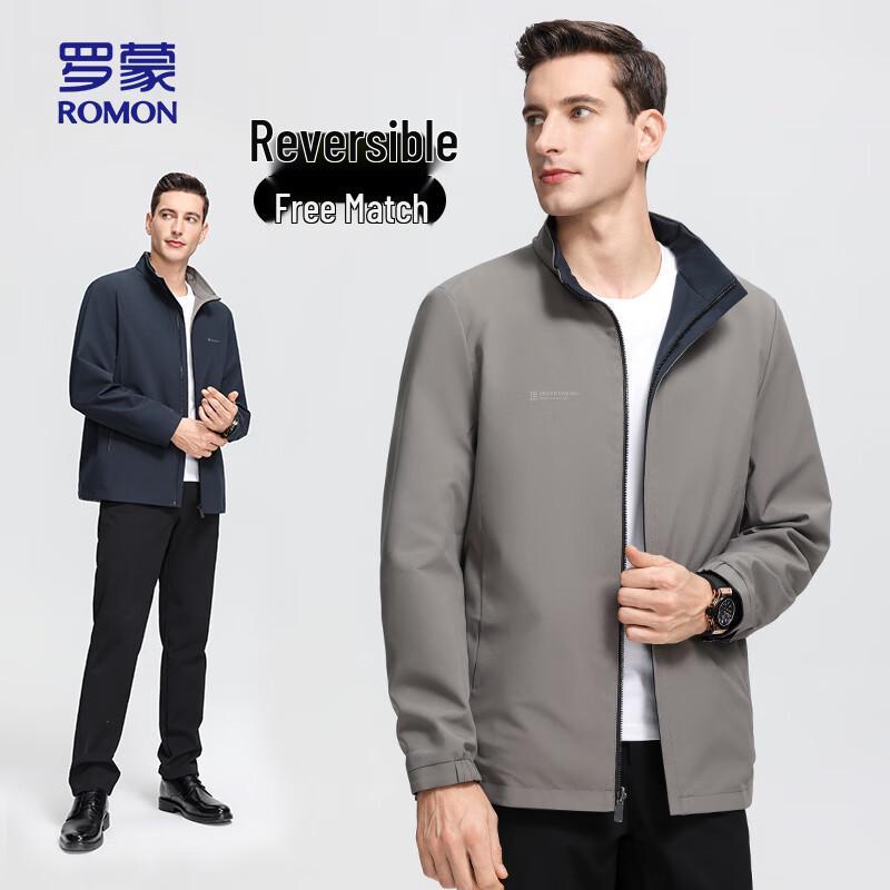 ROMON Men's Reversible Stand Collar Business Casual Jacket