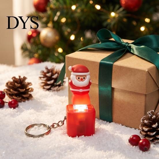 Small Santa Figurine Claus Luminous Voice Keychain, Type‑C Rechargeable Fidget Toy, Holiday Travel Accessories Portable LED Light Pendant